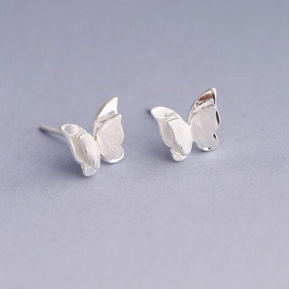 Silver Butterfly Stud Earrings - Picture 3 of 4